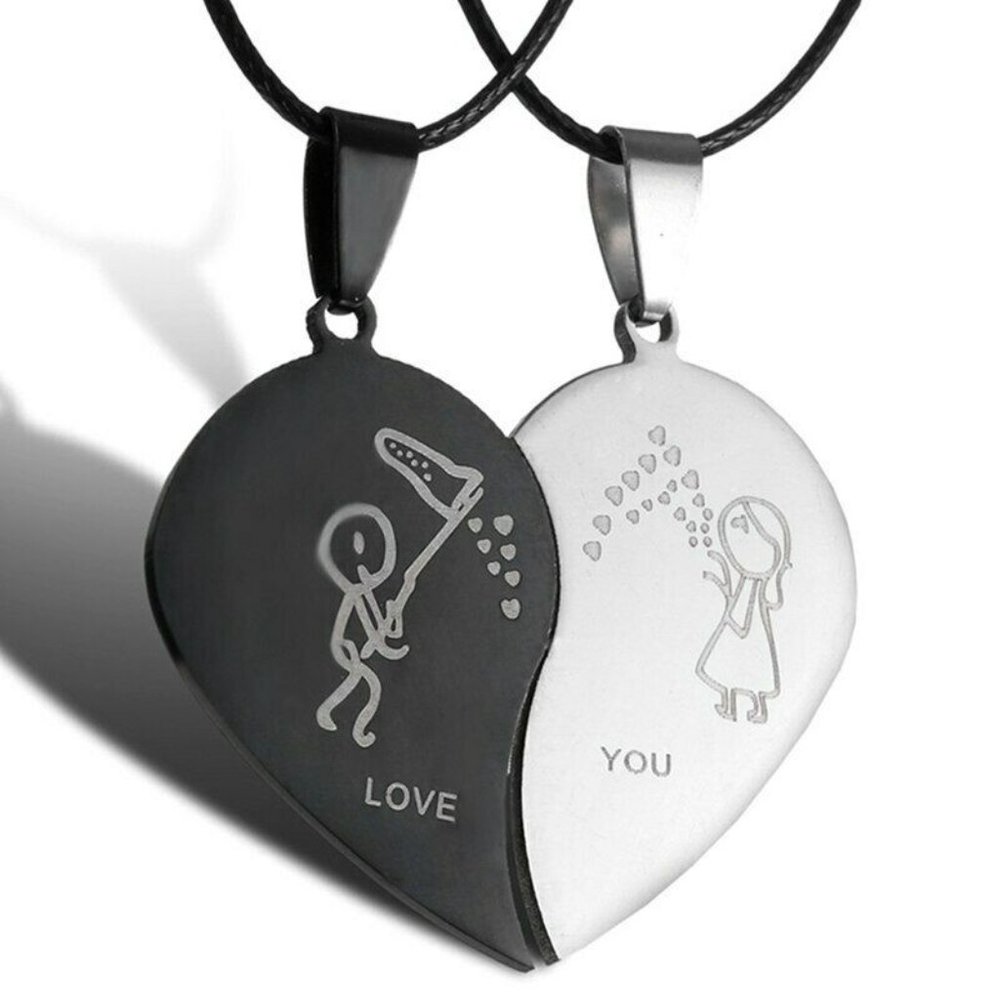 ❤️ His & Hers Couple Necklace Set 👩‍❤️‍👨 Stainless Steel Matching Pendants